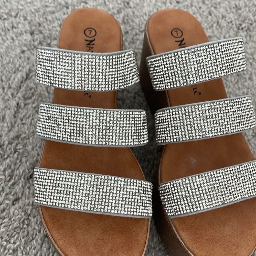 Nature Breeze Women's Silver Wedge Sandals - Picture 2 of 5